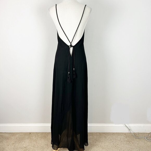 Y2K Victoria's Secret Black Chiffon Long Slip Gown Open Back Size 12 Women's - Picture 3 of 5